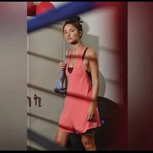 New Free People Movement Hot Shot Halter Romper - Hibiscus NWOT Size L